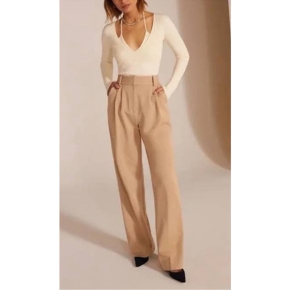 Anthropologie Favorite Daughter Pleated High Rise tailored Pants beige 16P NWT - Picture 7 of 9